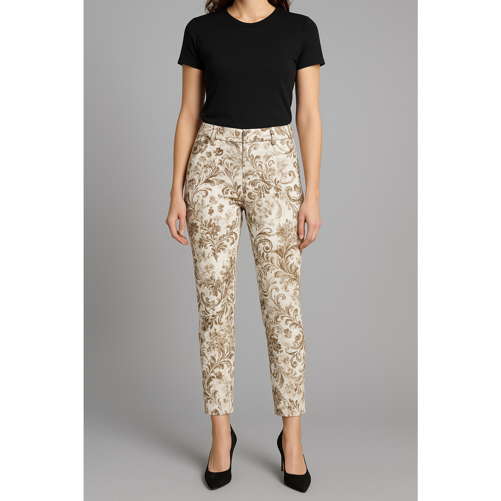 KAL RIEMAN Pants Womens 2 White Baroque Floral Printed Cottage Slim Ankle USA